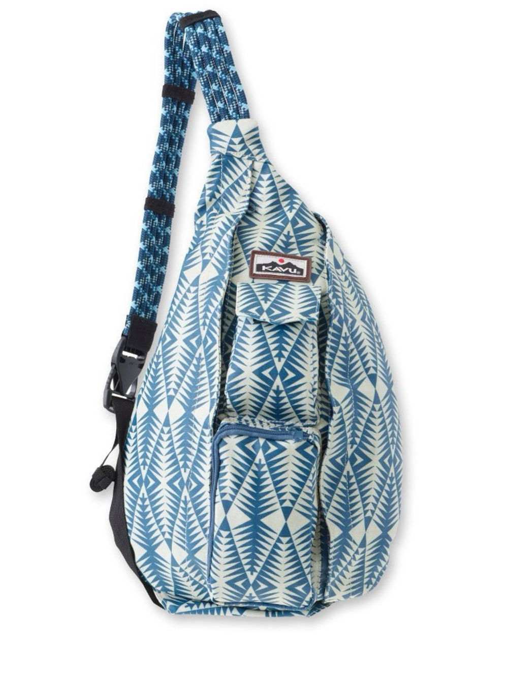 Kavu. Large Rope Sling Bag. Blue/Cream Diamondbacks Print.